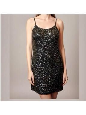 Designer 100% Silk Sequin Knee Length Cocktail Evening Dress Sz M Black Vintage